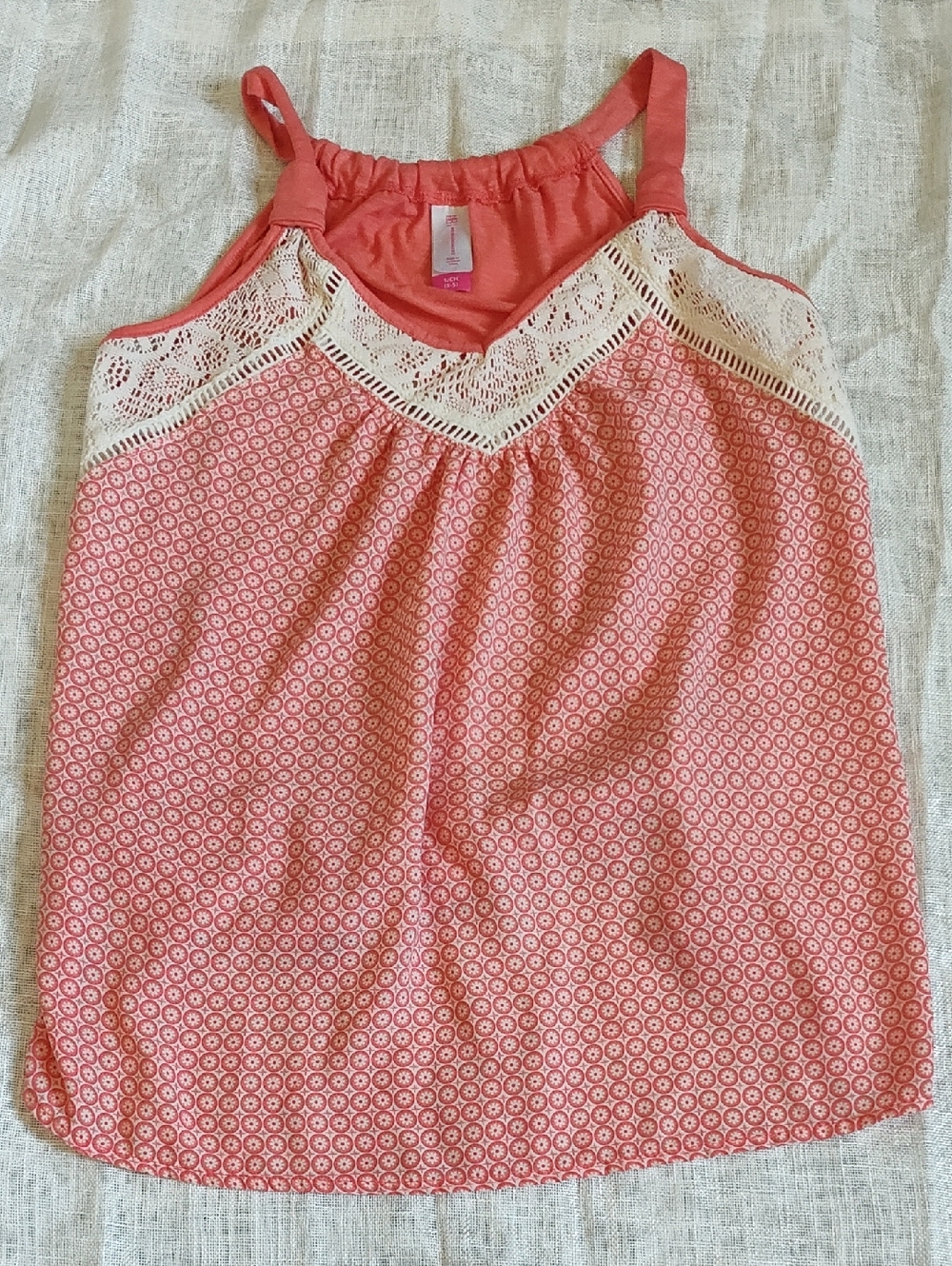 No Boundaries Coral Pink Lace Trim Tank Top